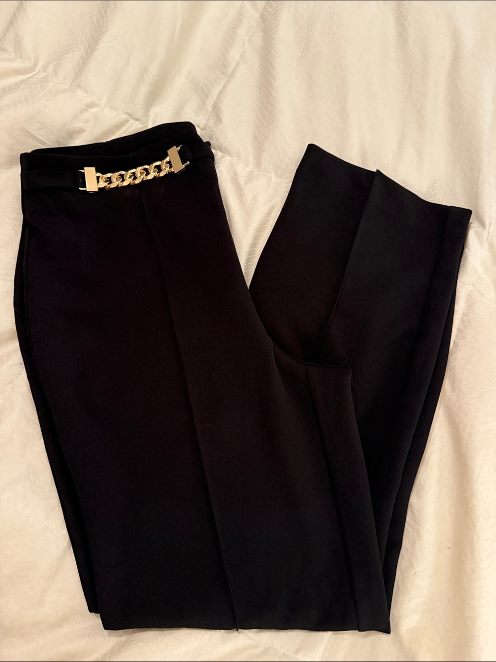 Zac & Rachel Black High-Waist Trousers with Gold Chain Trim